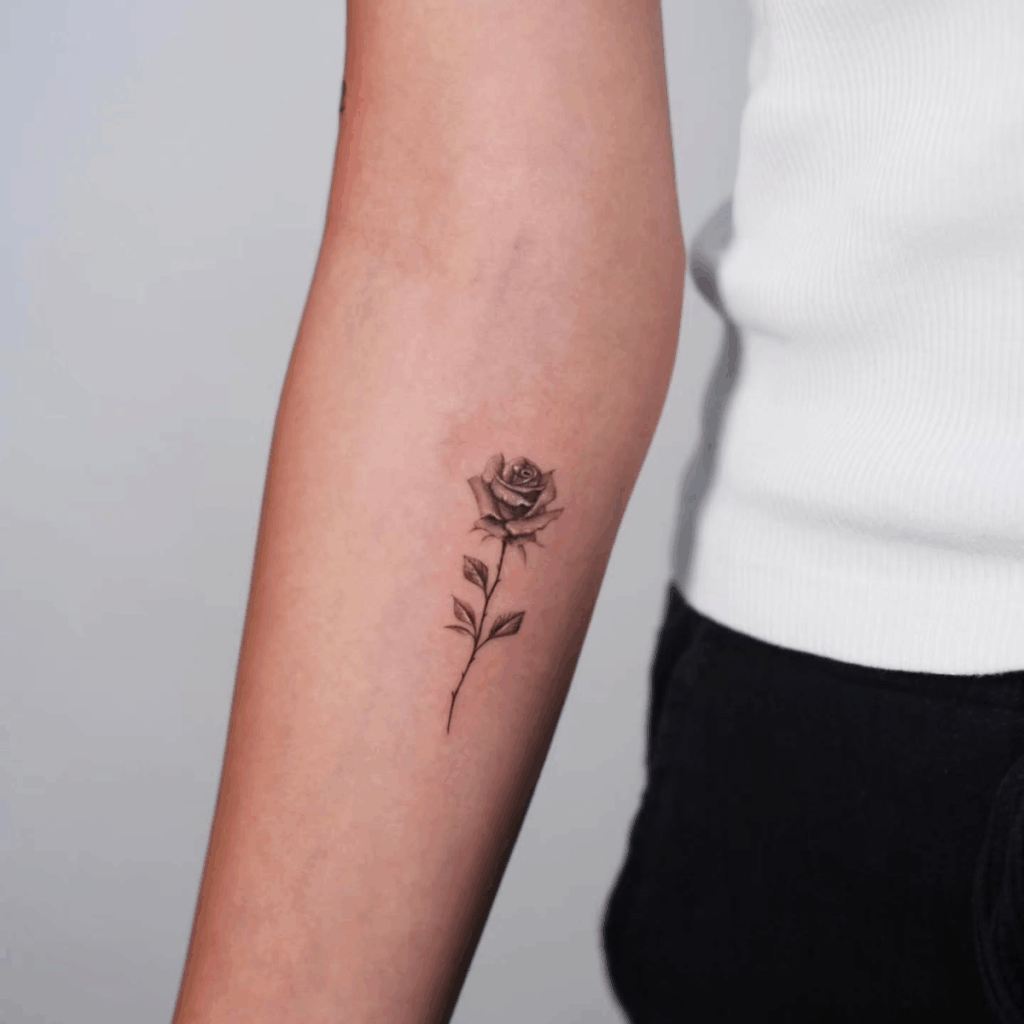 Floral Rose line art tattoo