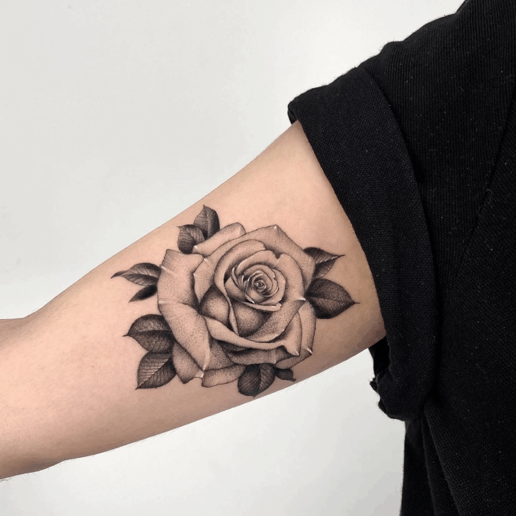 Floral Rose Tattoo on Inner Arm
